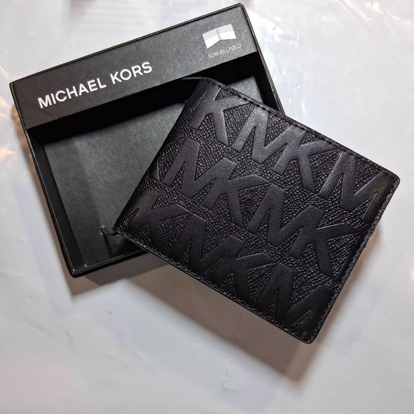 MICHAEL KORS Men's Wallet BLK/BLK/BLK "ANDY" RAISED MK All-Over BRAND-NEW wtags - Picture 4 of 12